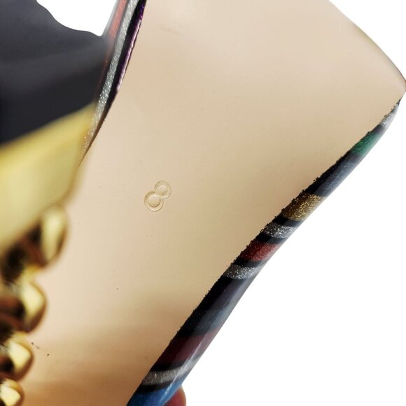 FSJ Womens Pointed Toe Chain Heel Striped Multicolor Pumps Size 8 - Picture 2 of 11